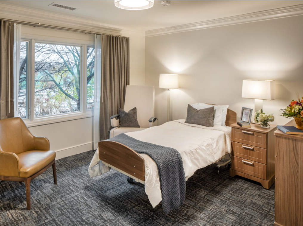 Senior living resident room with JES lamp